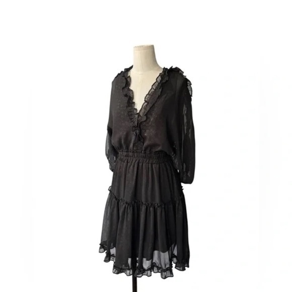 LOVESTITCH - Boho Black Midi Sheer dress with Gold Accents in Sz Small - Picture 2 of 7